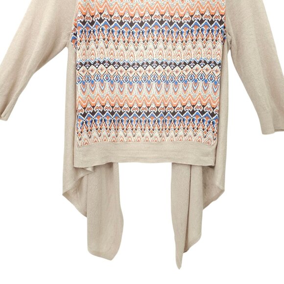 Chicos Open Front Cardigan Womens Size 1 US M/8 Sweater Tan Geometric Back - Picture 14 of 16